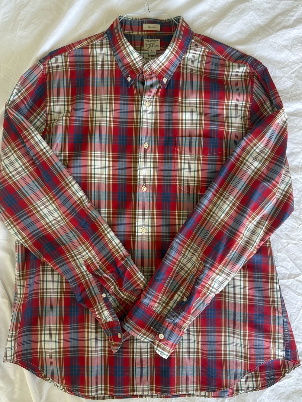 J. Crew Men's XL Plaid Button-Down Shirt - Red/Blue/White - Excellent Condition